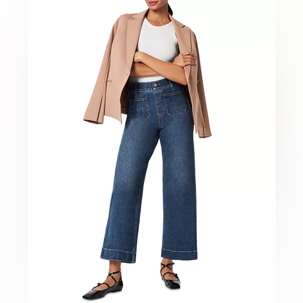 Spanx High Rise Cropped Wide Leg Jeans In Dark Wash Indigo Womens Size Xsmall